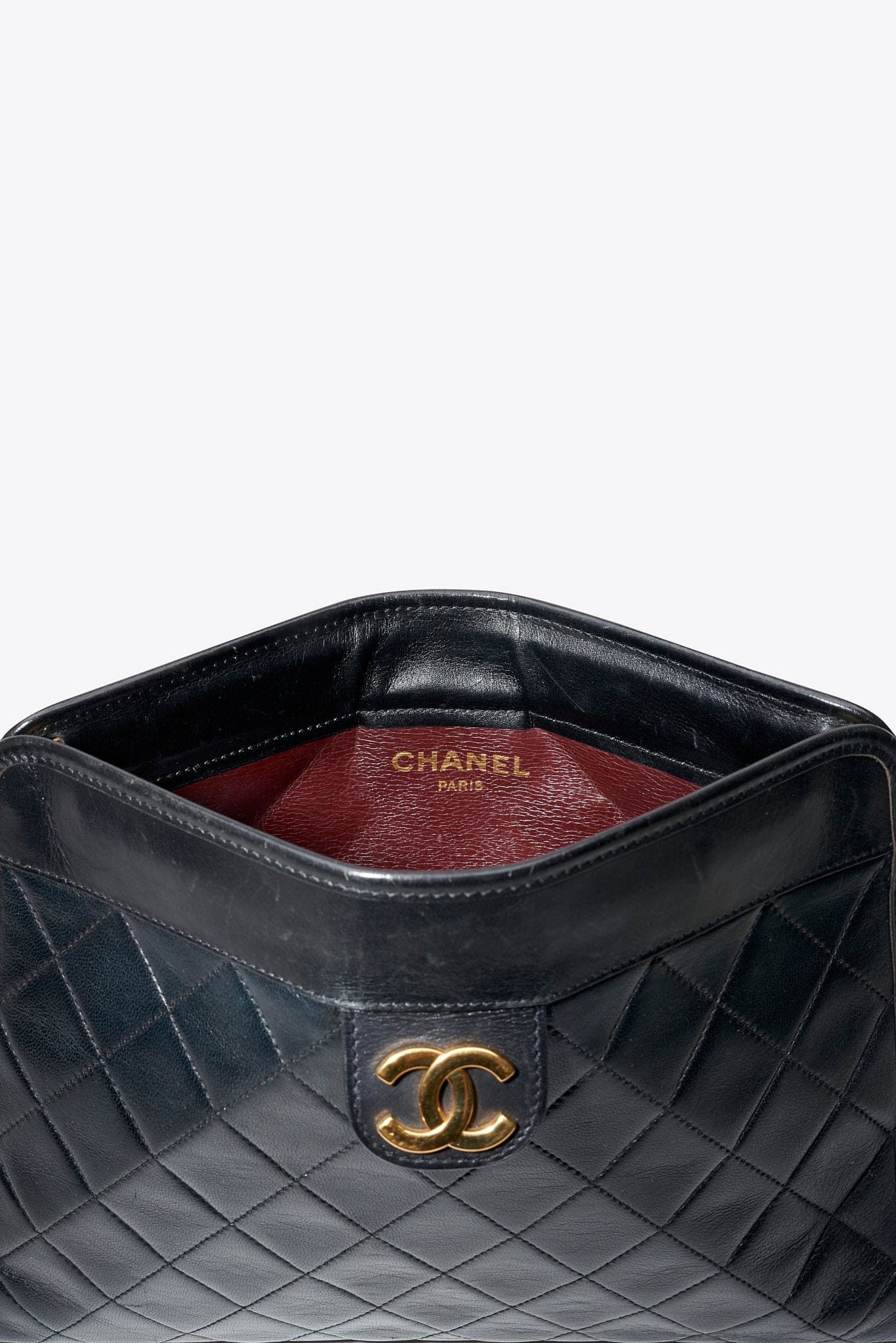 Vintage Chanel Black Leather Clutch Bag With 24k Gold Plated Hardware