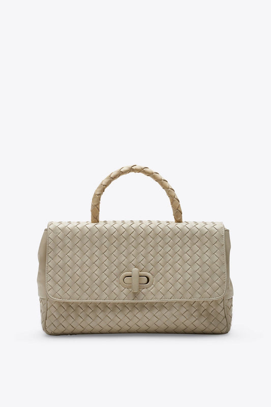 Vintage Bottega Veneta Cream Intrecciato Leather Top Handle Bag