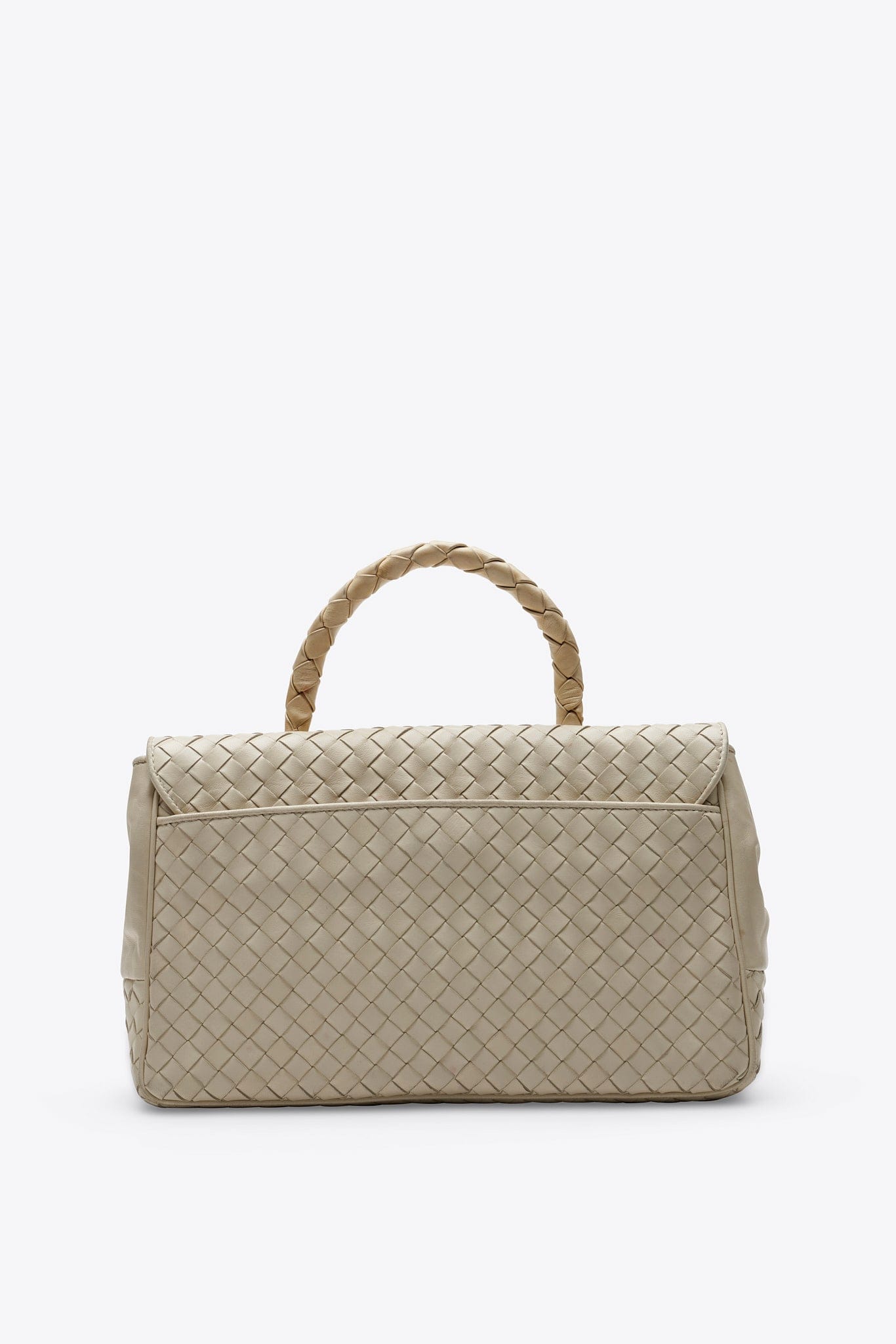 Vintage Bottega Veneta Cream Intrecciato Leather Top Handle Bag