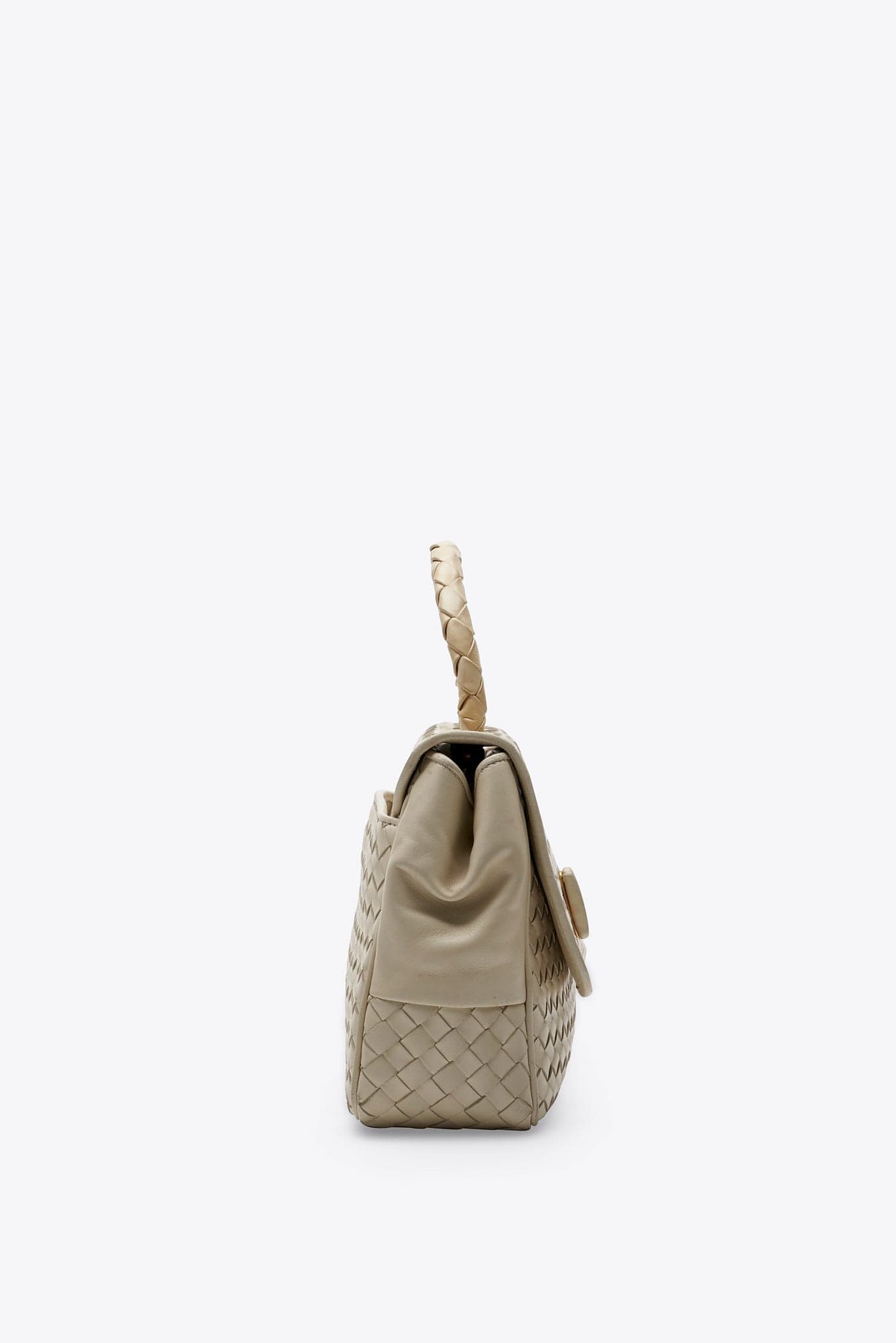 Vintage Bottega Veneta Cream Intrecciato Leather Top Handle Bag