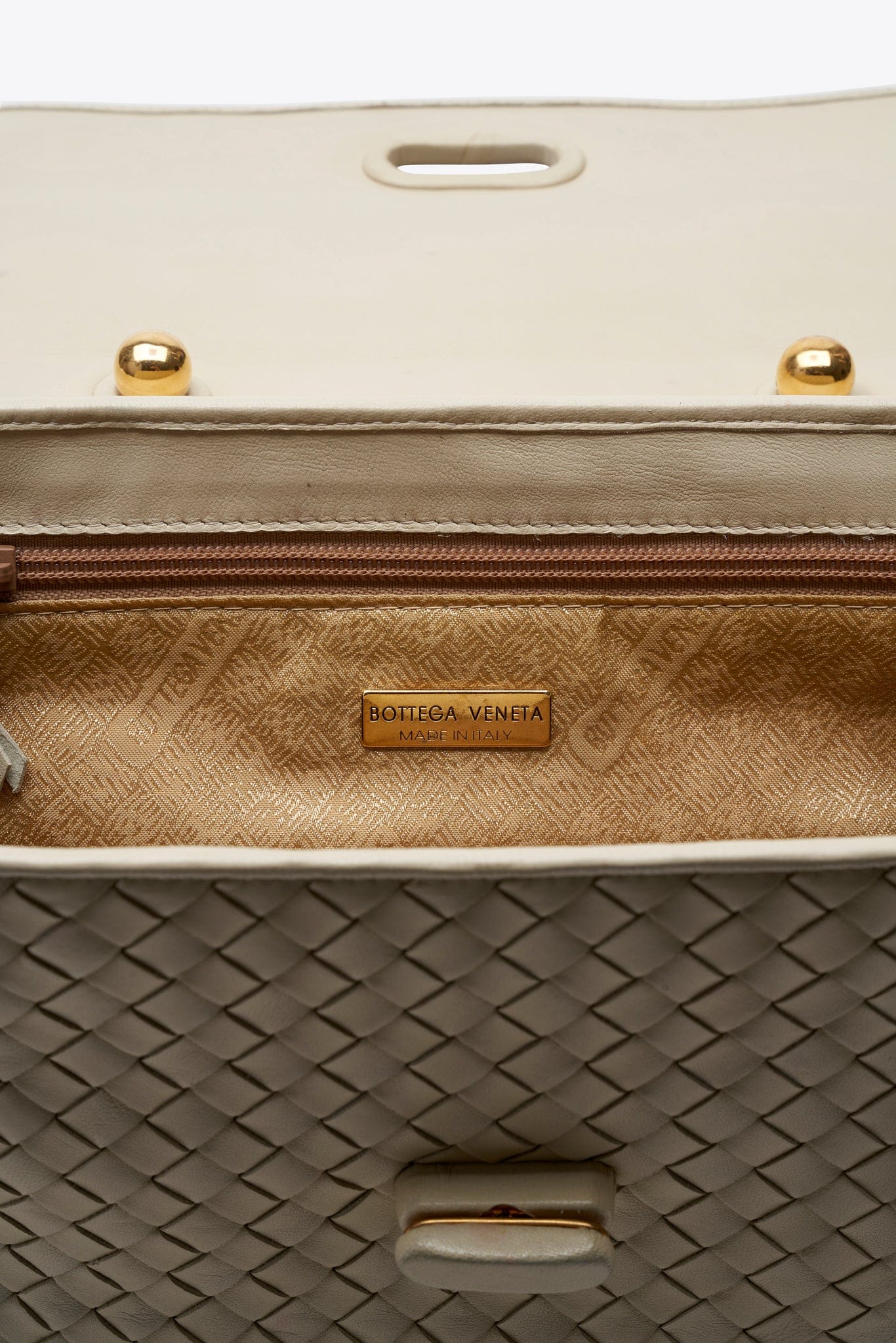 Vintage Bottega Veneta Cream Intrecciato Leather Top Handle Bag