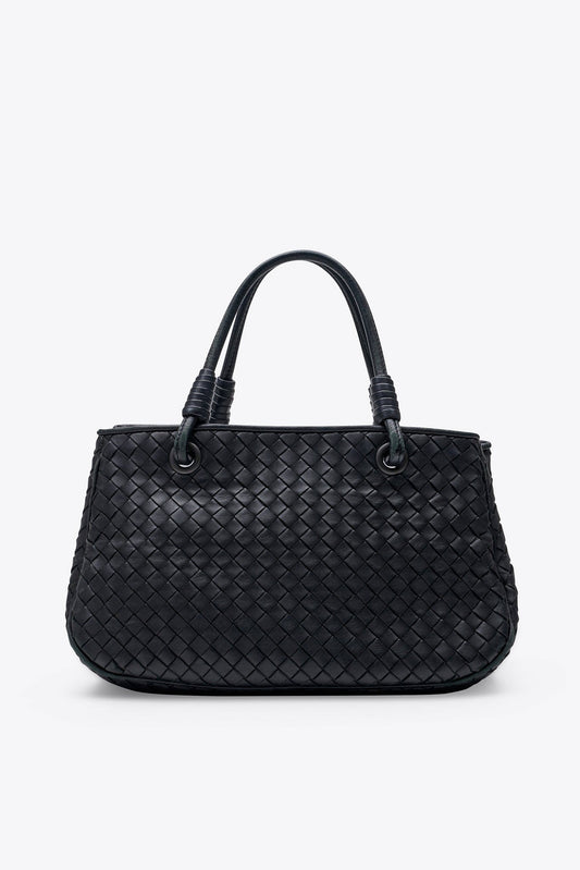 Vintage Bottega Veneta Black Intrecciato Leather Tote