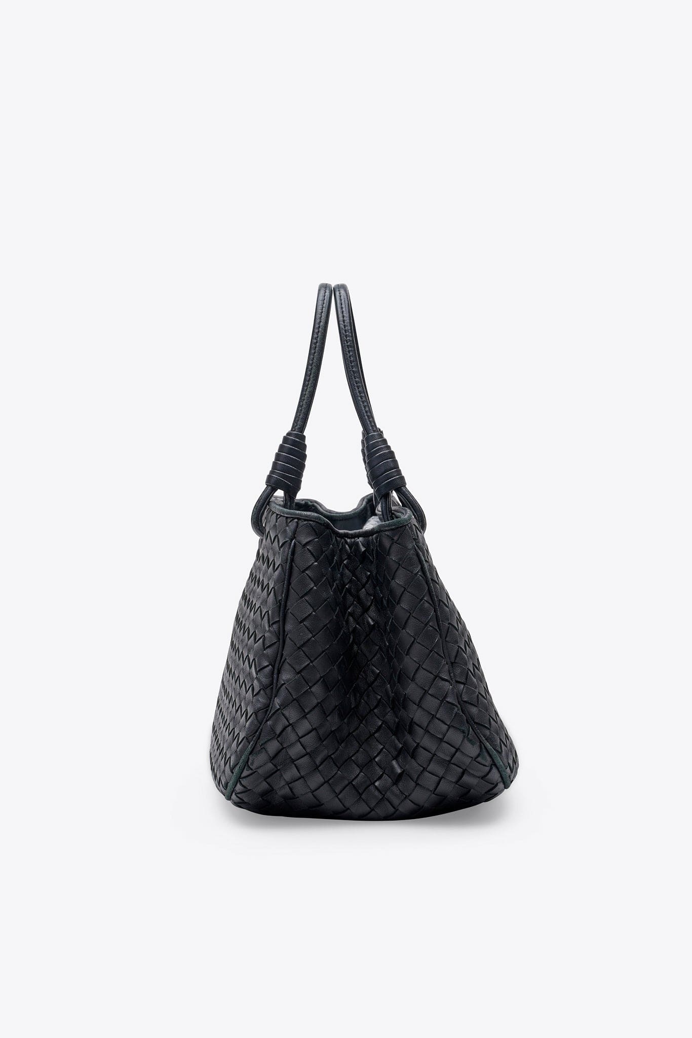 Vintage Bottega Veneta Black Intrecciato Leather Tote