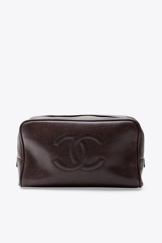 Vintage Chanel Caviar Brown Leather Wash Bag