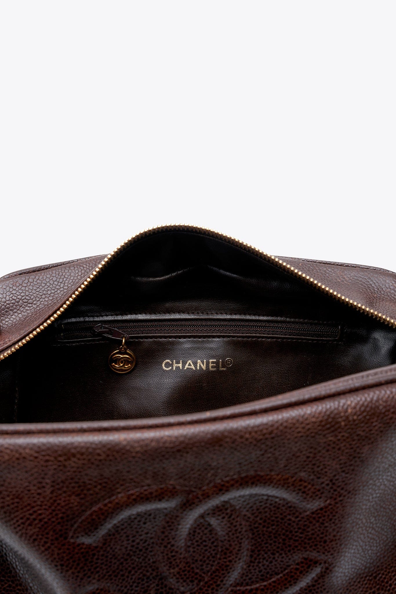 Vintage Chanel Caviar Brown Leather Wash Bag