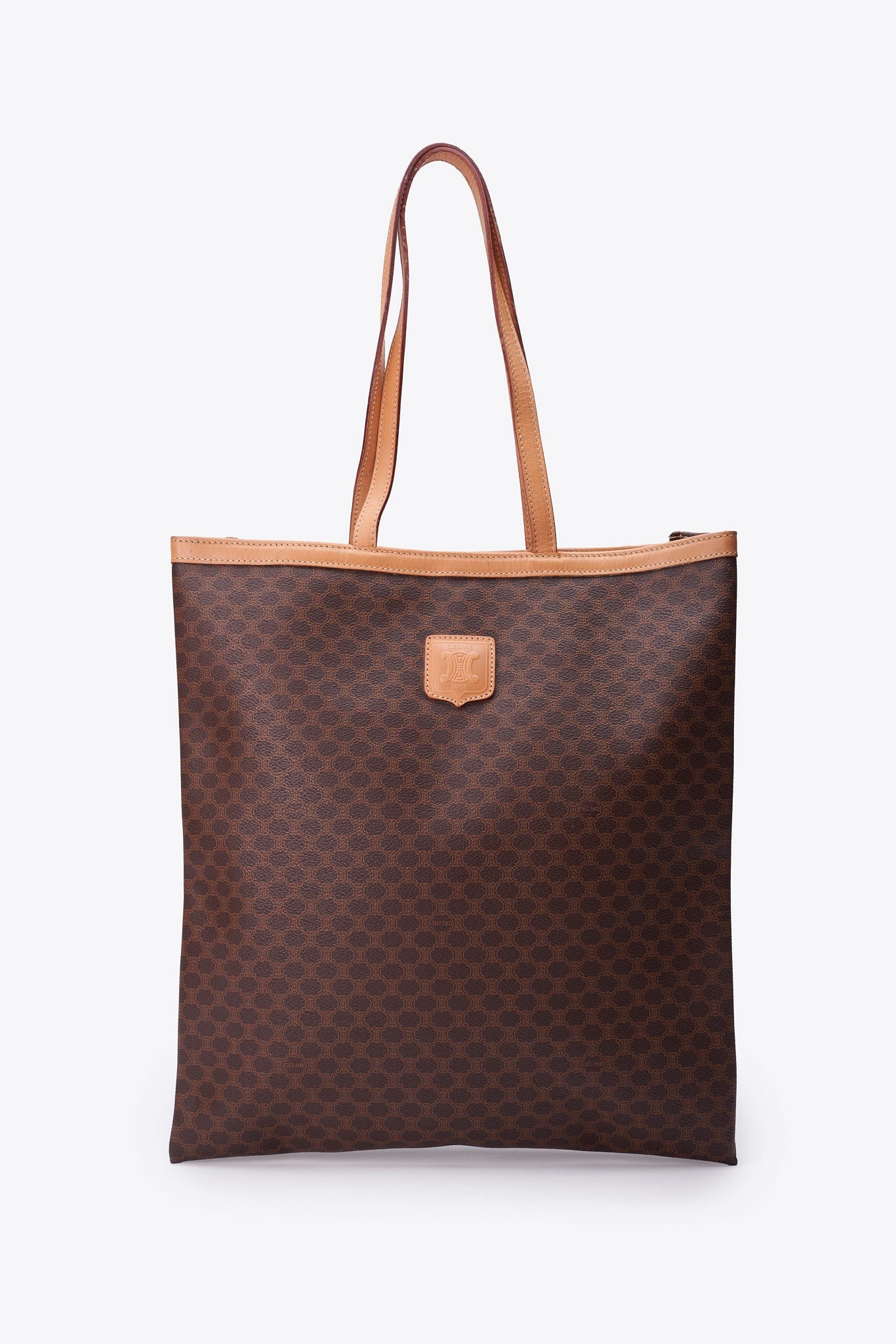 Vintage Celine Macadam Coated Canvas Tote with Vachetta Leather Trim