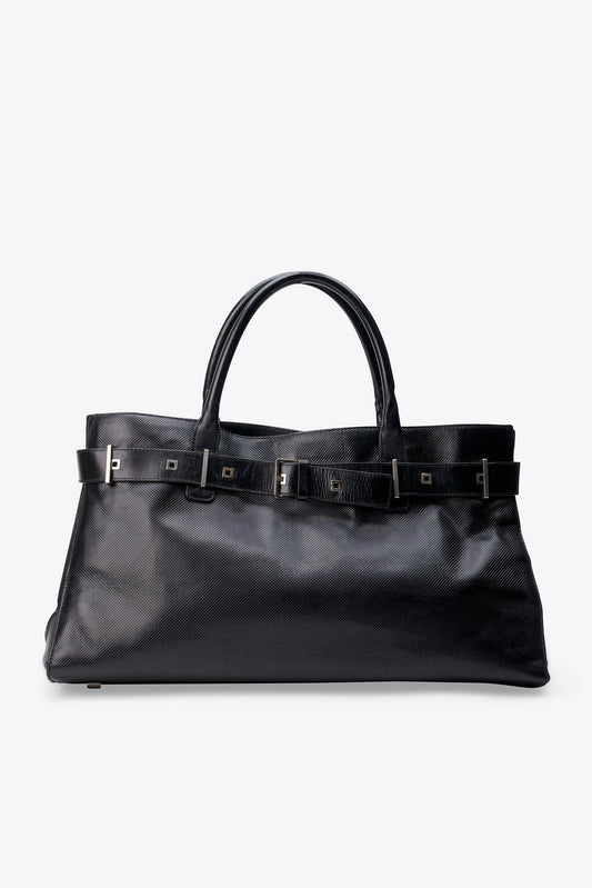 Vintage Bottega Veneta Shoulder Bag in Black Textured Leather