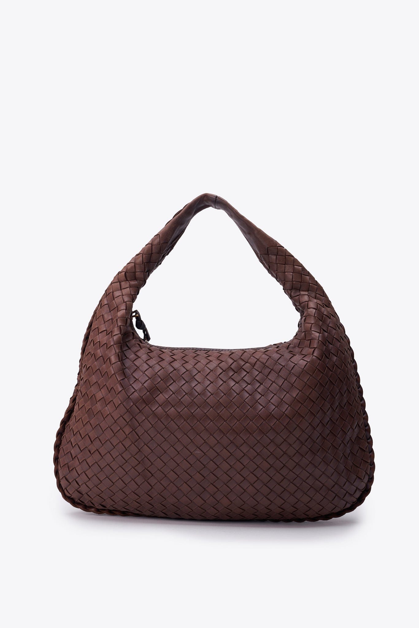 Vintage Bottega Veneta Brown Intrecciato Leather Hobo Shoulder Bag