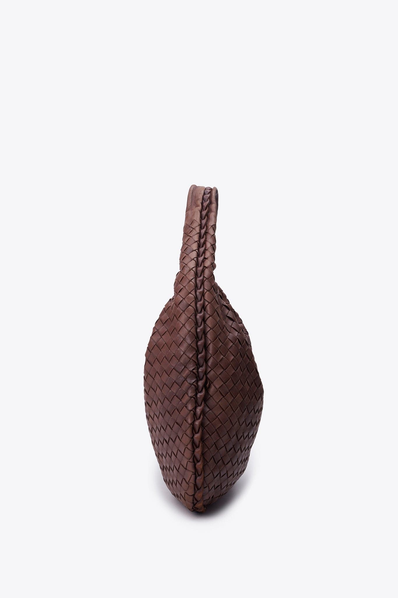 Vintage Bottega Veneta Brown Intrecciato Leather Hobo Shoulder Bag