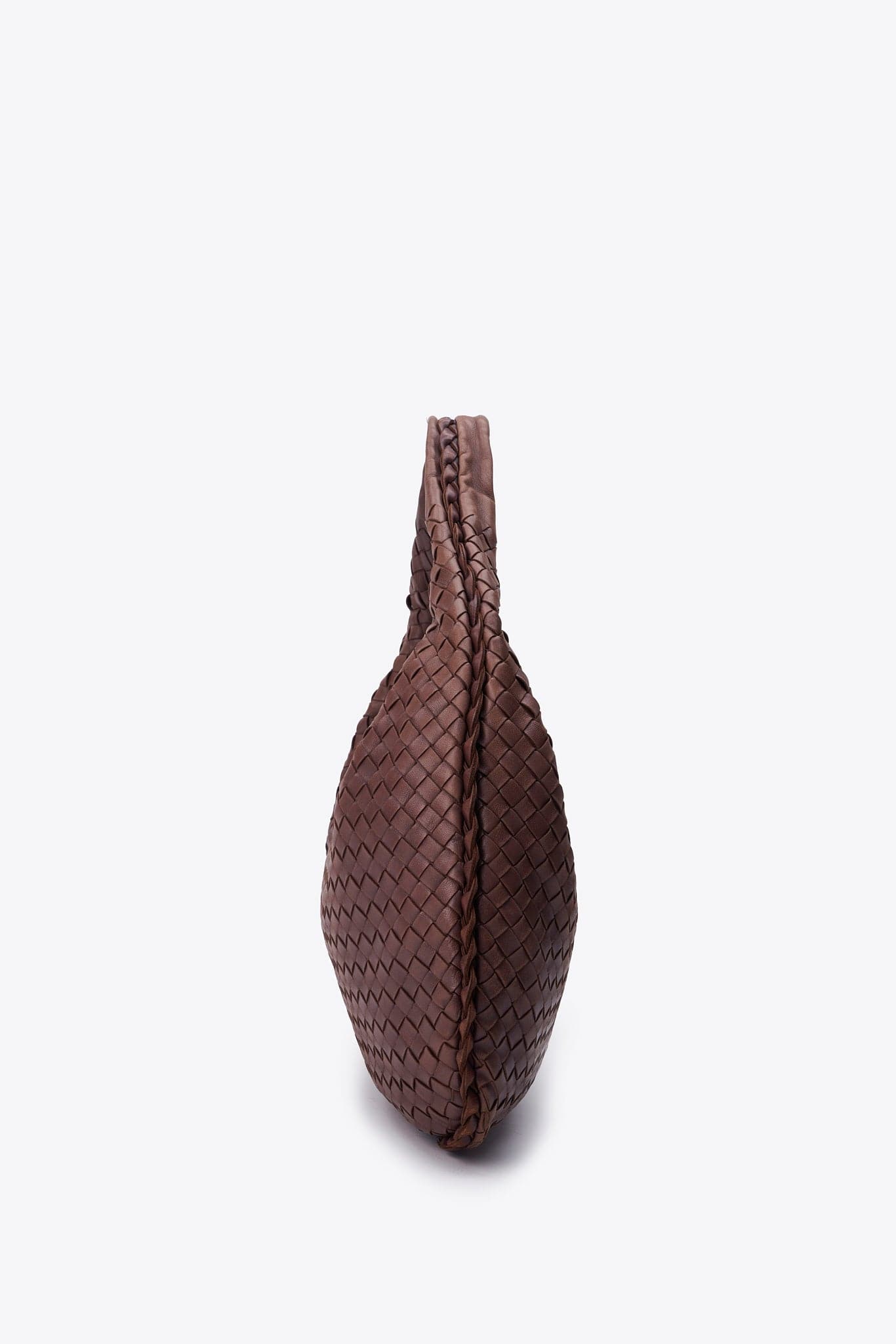 Vintage Bottega Veneta Brown Intrecciato Leather Hobo Shoulder Bag