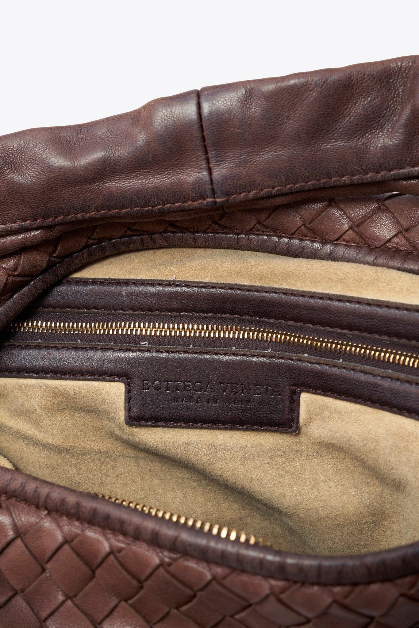Vintage Bottega Veneta Brown Intrecciato Leather Hobo Shoulder Bag
