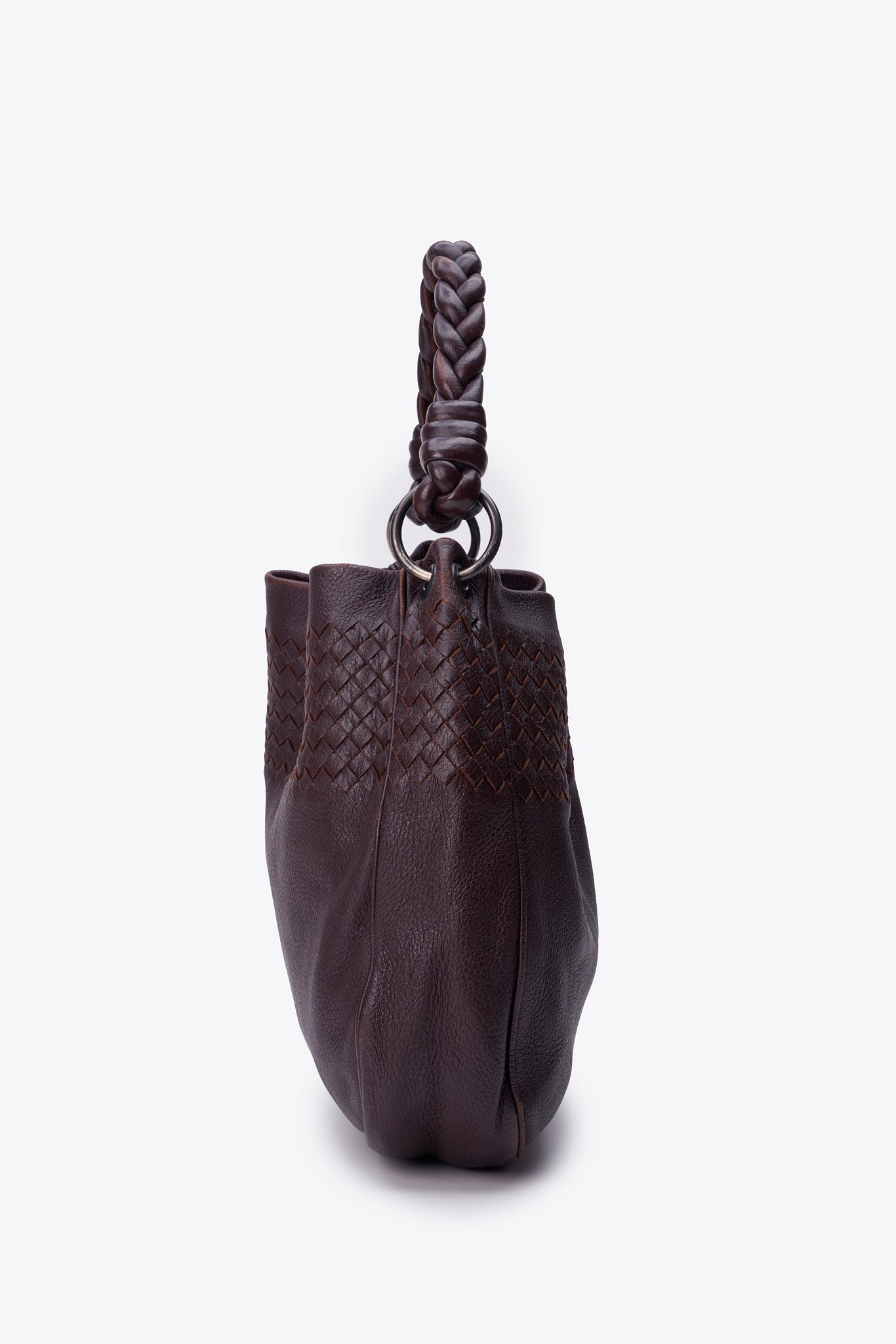 Vintage Bottega Veneta Brown Intrecciato Leather Shoulder Bag