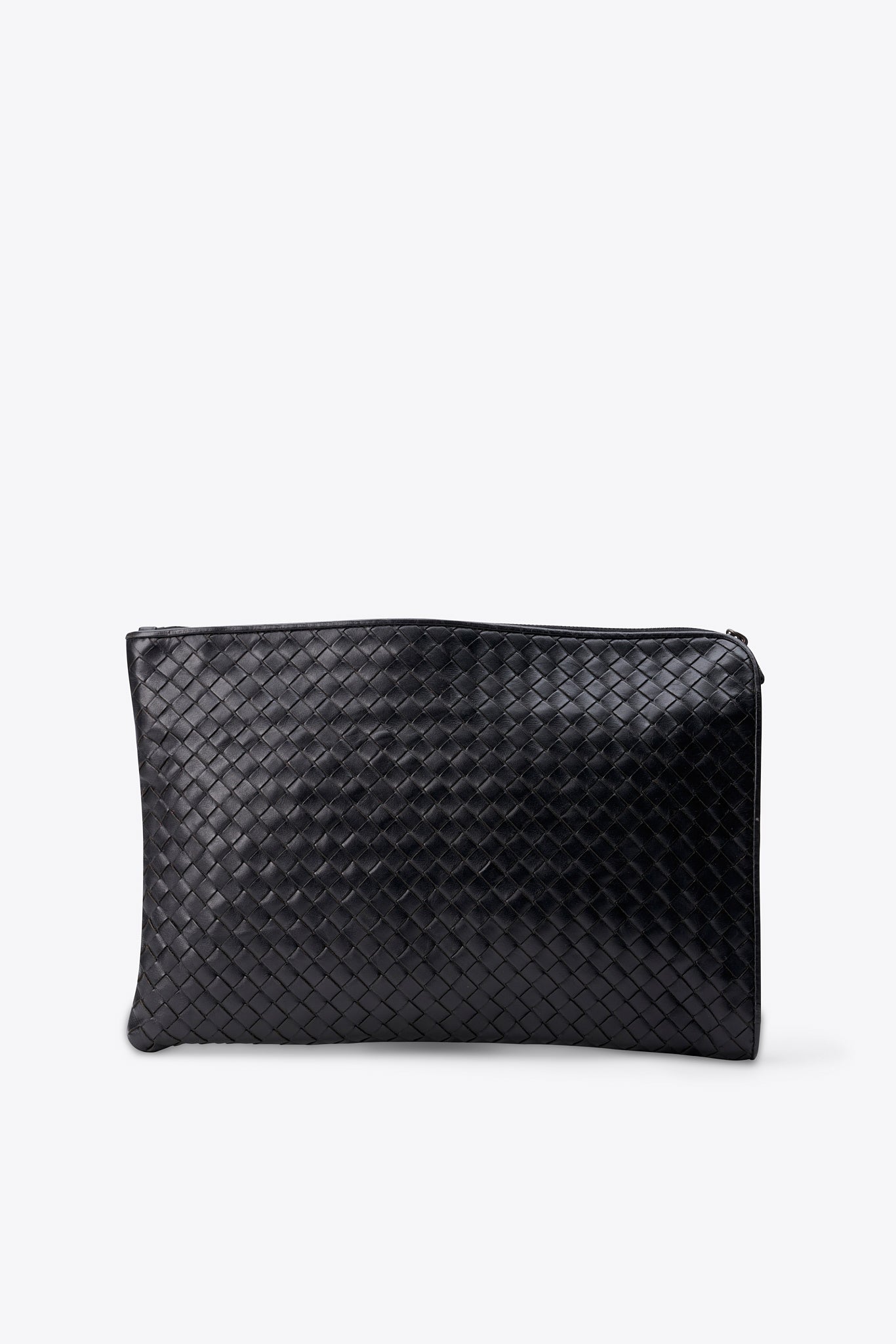 Vintage Bottega Veneta Black Intrecciato Leather Clutch Bag