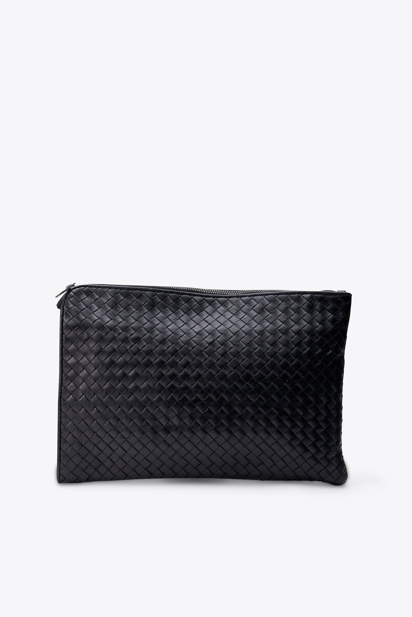 Vintage Bottega Veneta Black Intrecciato Leather Clutch Bag