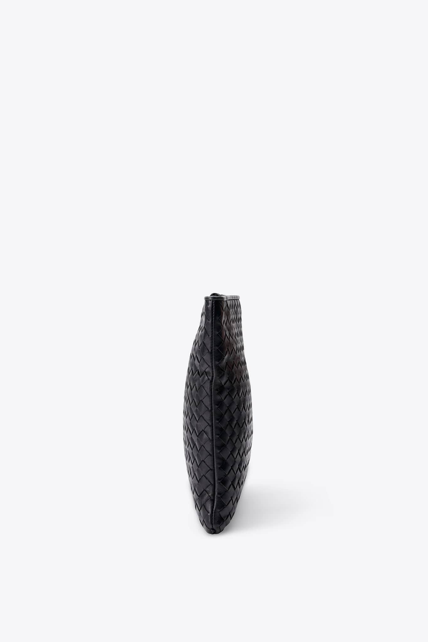 Vintage Bottega Veneta Black Intrecciato Leather Clutch Bag