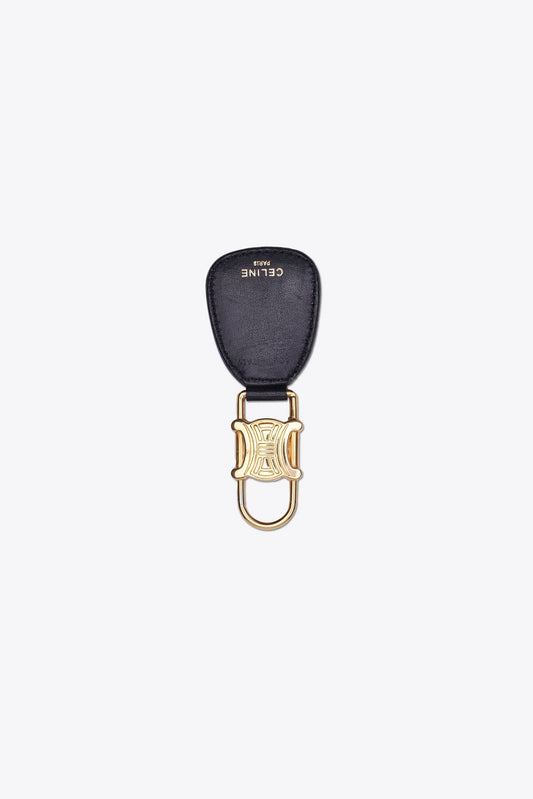 Vintage Celine Triomphe Gold Keyring With Black Leather Tab