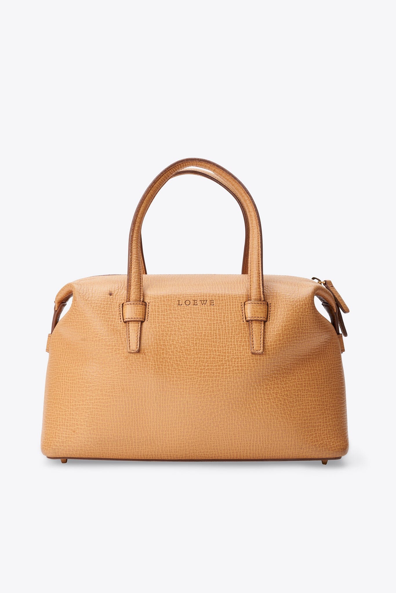 Vintage Loewe Camel Beige Structured Leather Bowling Bag