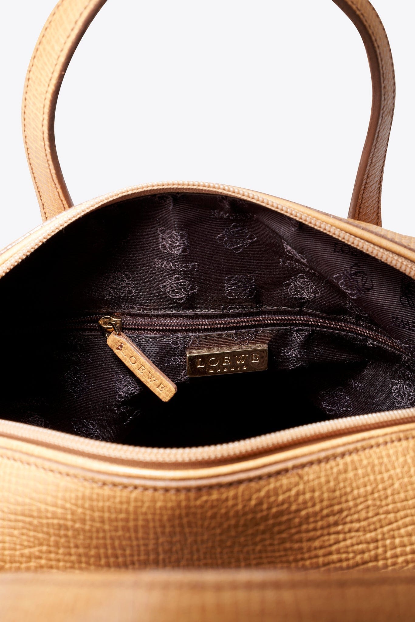 Vintage Loewe Camel Beige Structured Leather Bowling Bag