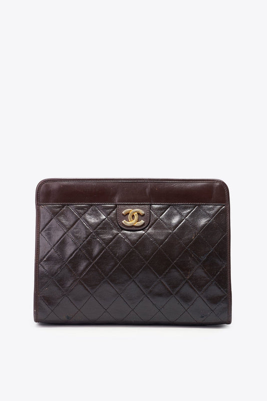 Vintage Chanel Brown Leather Clutch Bag