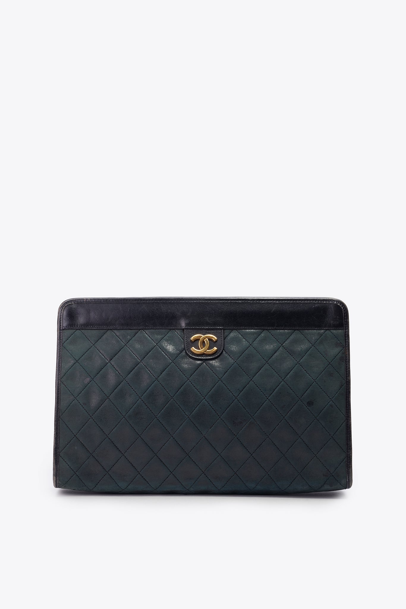 Vintage Chanel Black Leather Clutch Bag With 24K Gold Plated Hardware