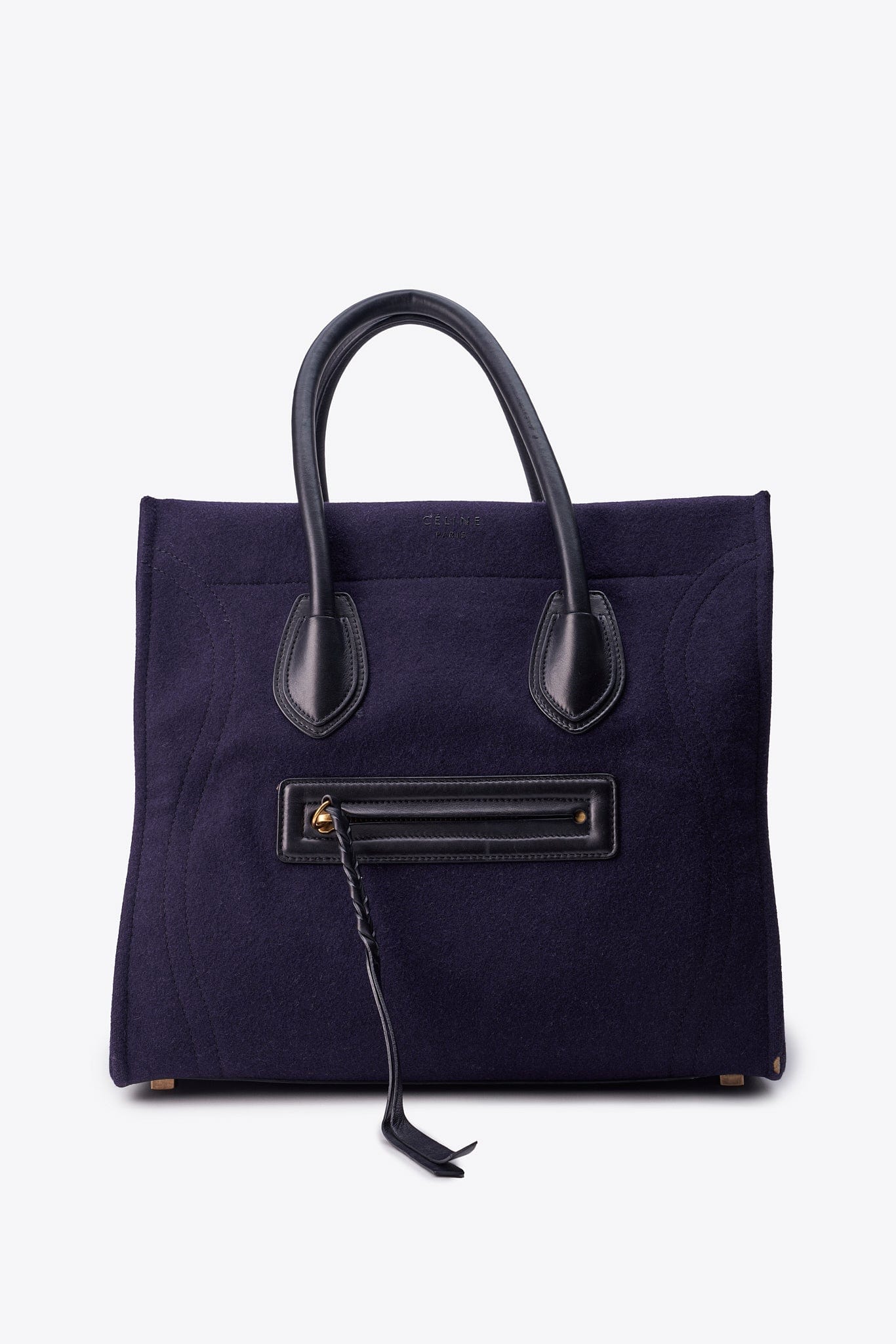 Céline Felt and Leather Phantom Tote in Deep Navy