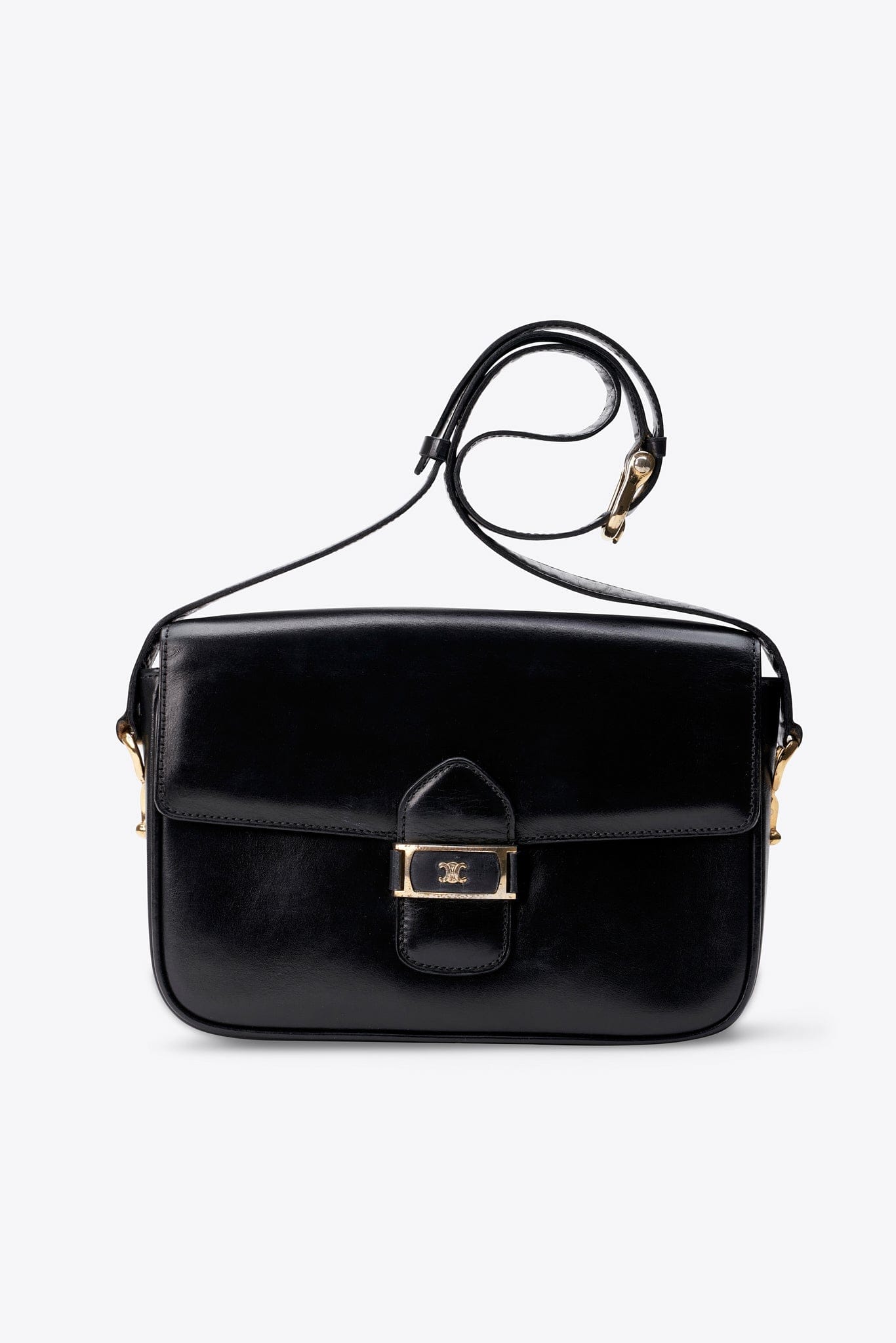 Vintage Celine Black Leather Triomphe Box Bag