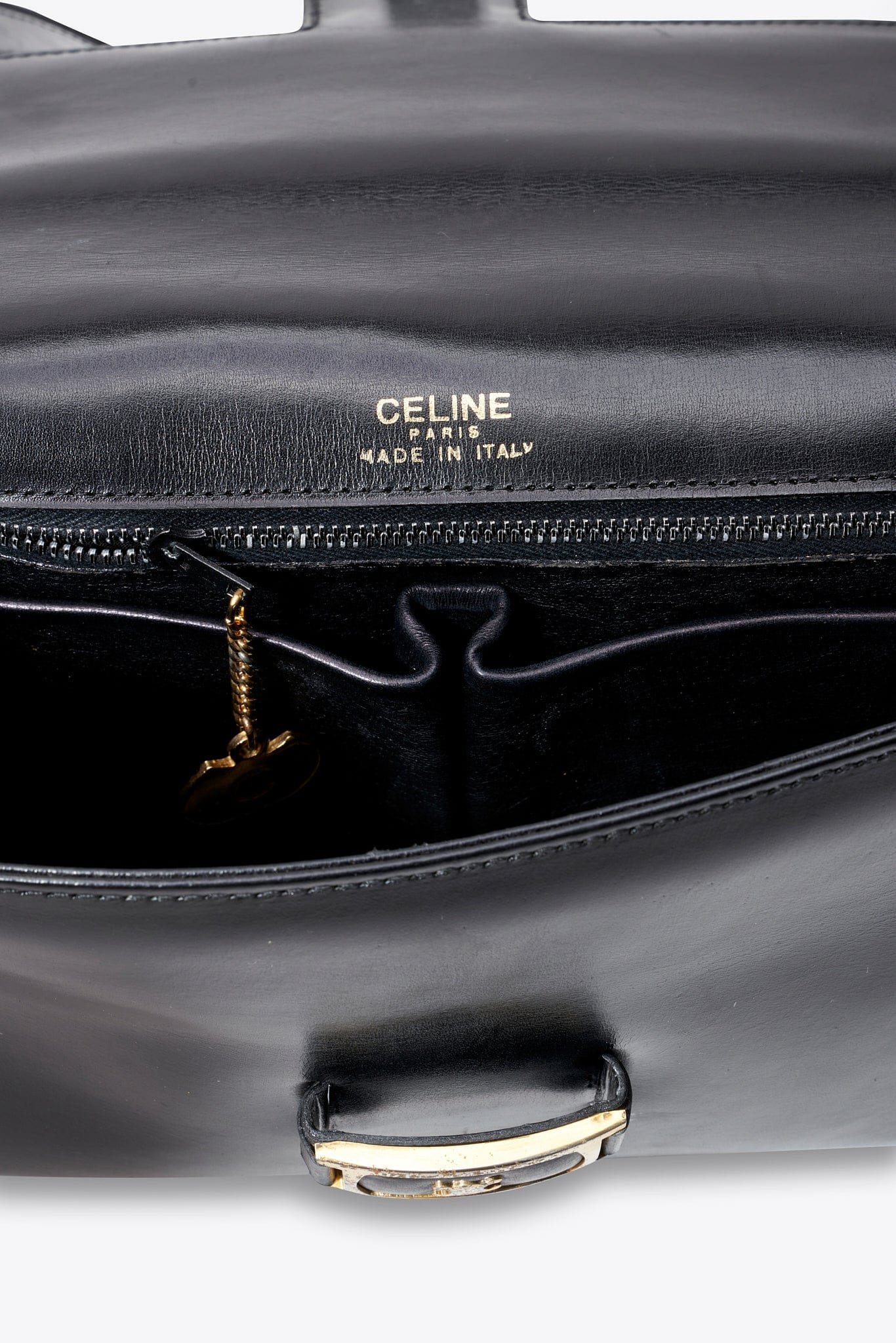 Vintage Celine Black Leather Triomphe Box Bag