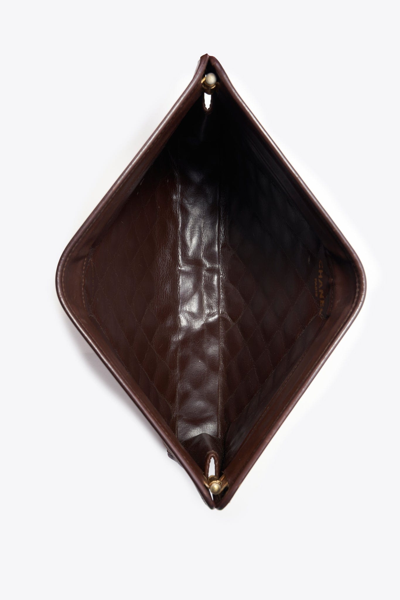 Vintage Chanel Brown Leather Clutch Bag With 24K Gold Plated Hardware