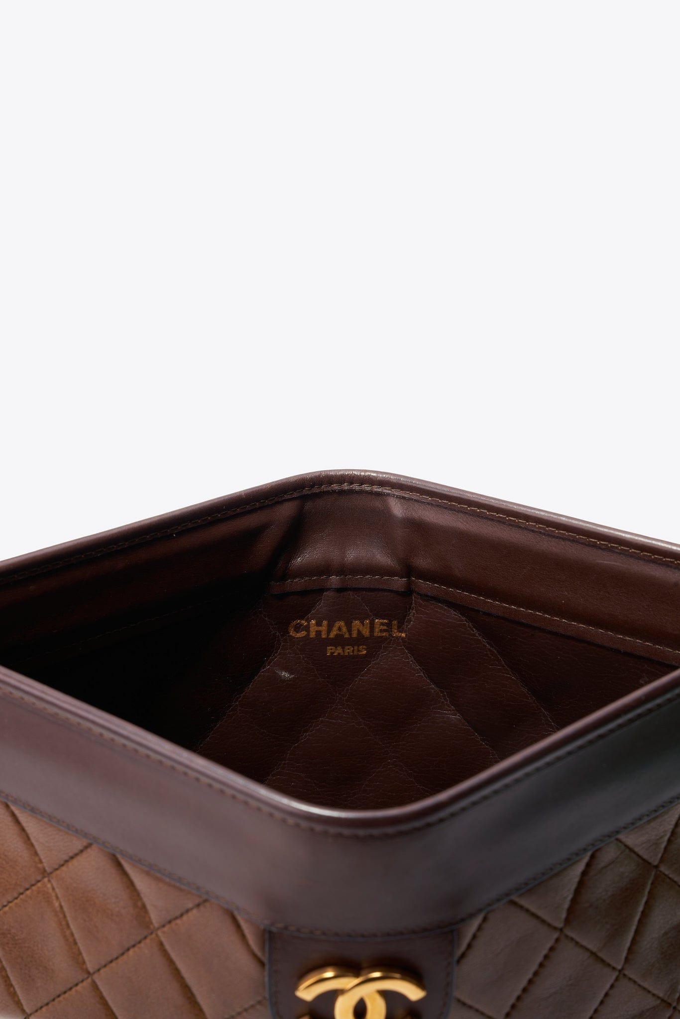 Vintage Chanel Brown Leather Clutch Bag With 24K Gold Plated Hardware