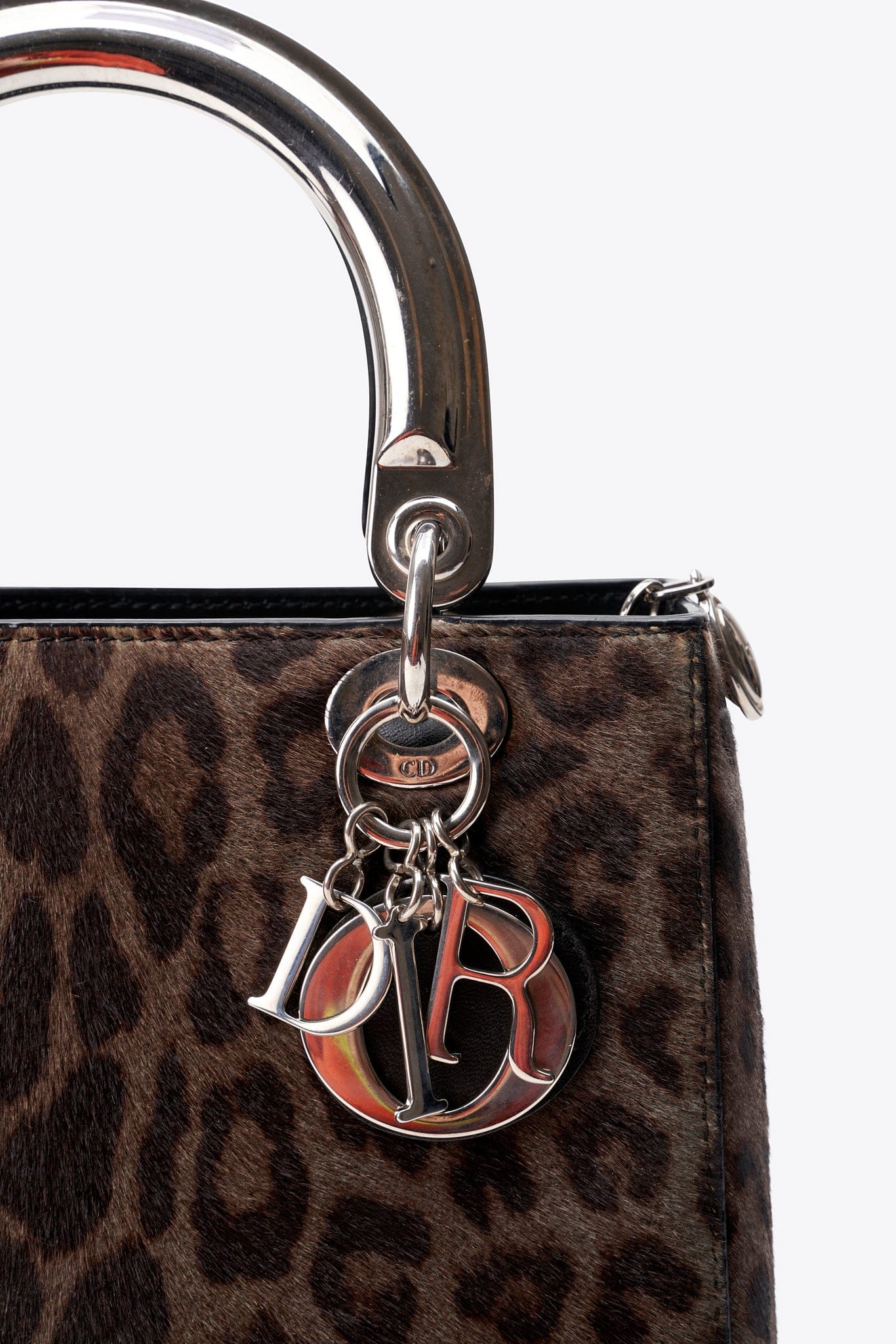 Christian Dior Vintage Leopard Calf Hair Top Handle Bag