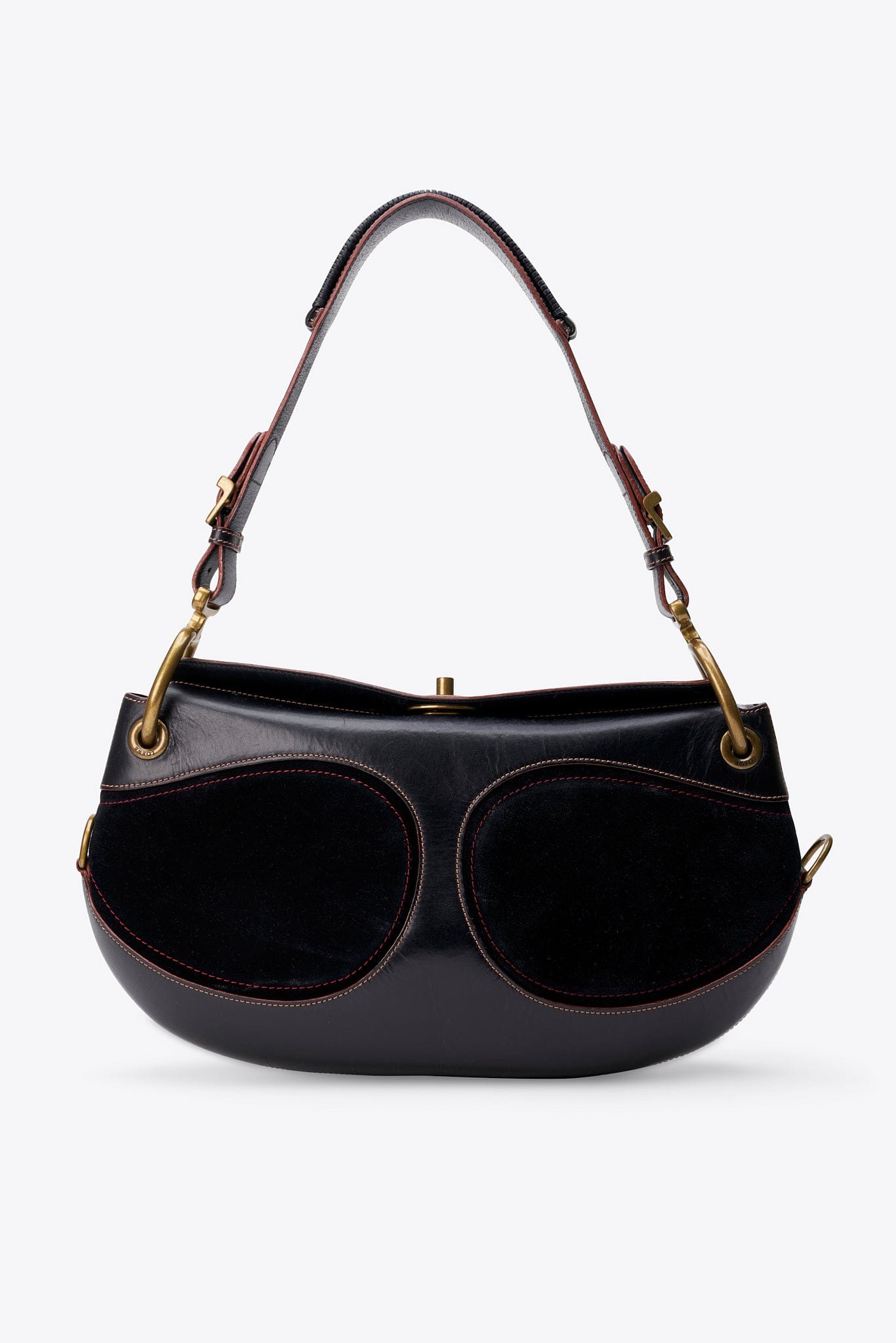 Vintage Loewe Black Leather and Suede Shoulder Bag