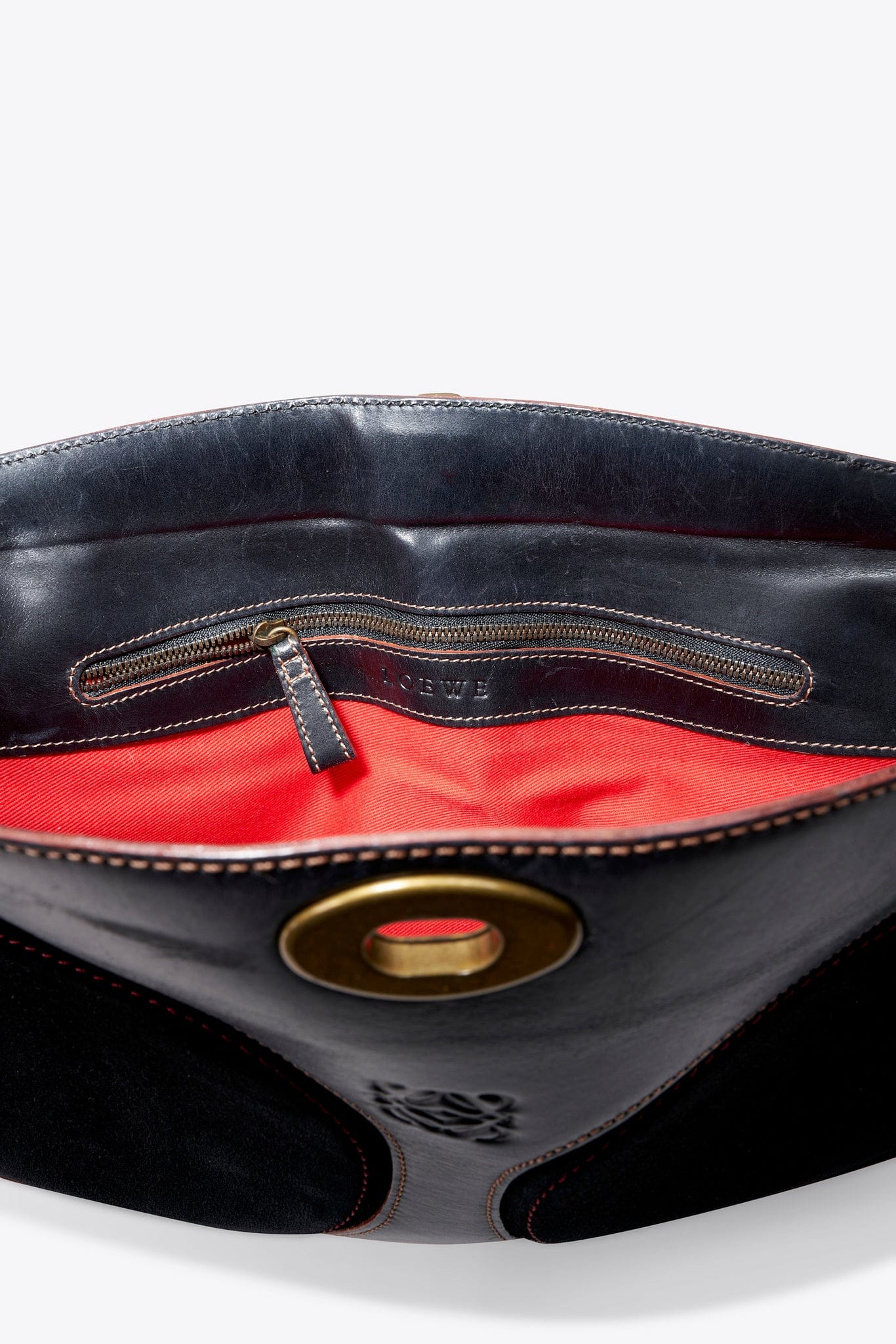 Vintage Loewe Black Leather and Suede Shoulder Bag