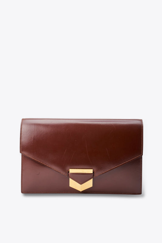 Vintage Hermès Faco Clutch Bag in Brown Box Leather with Gold Hardware