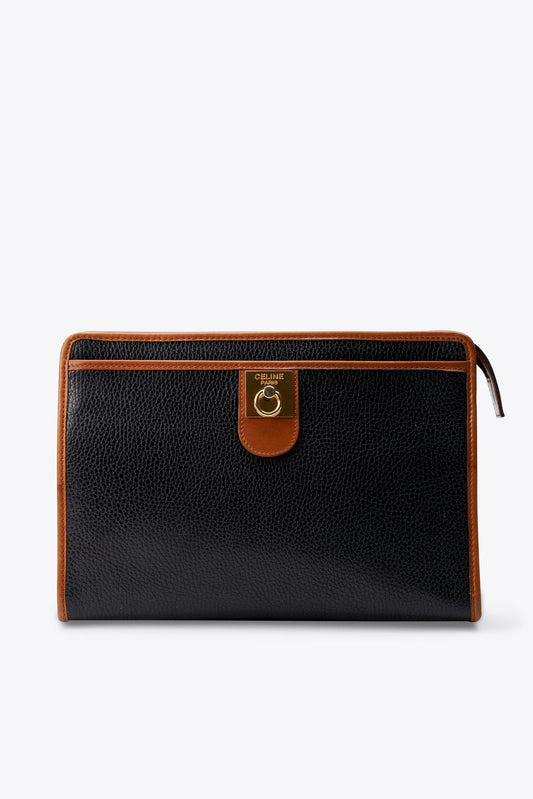 Vintage Celine Black Leather Clutch Bag