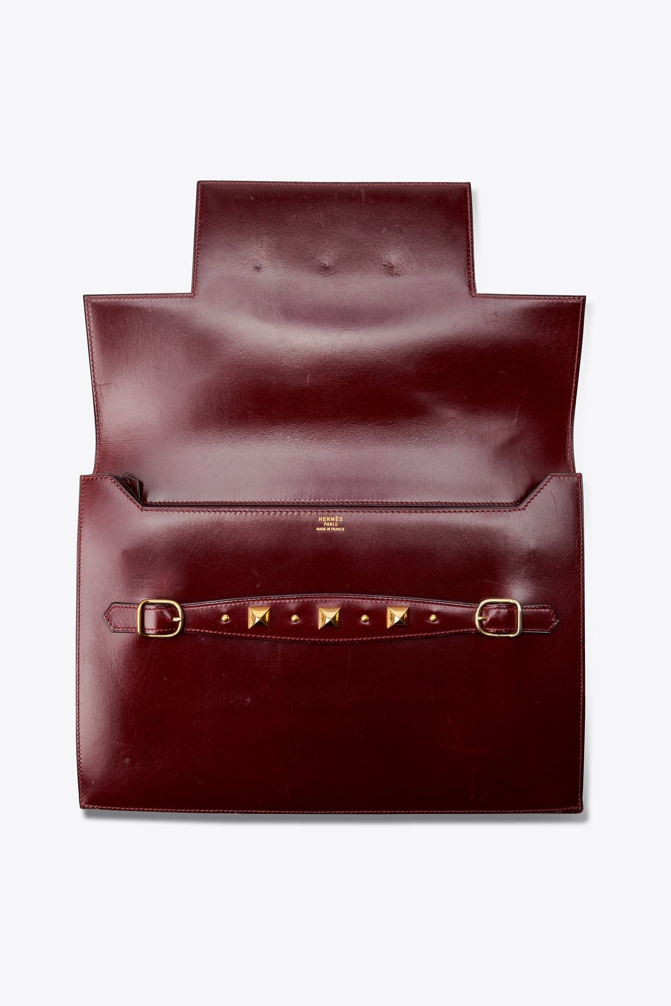Vintage Hermès Medor Clutch Bag in Burgundy Box Calf Leather
