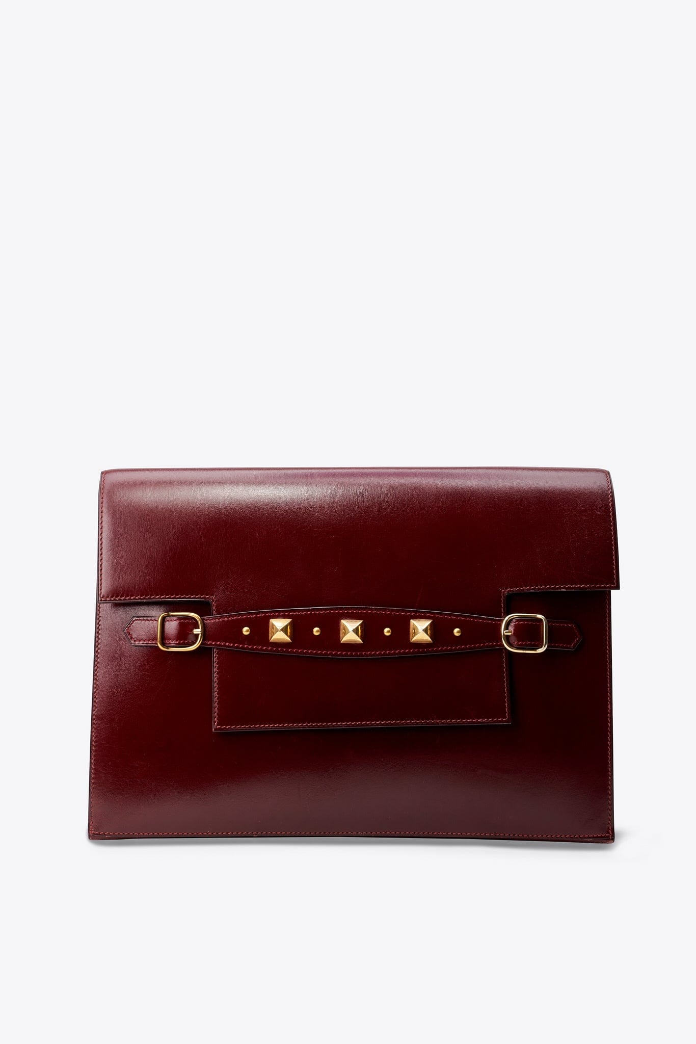 Vintage Hermès Medor Clutch Bag in Burgundy Box Calf Leather