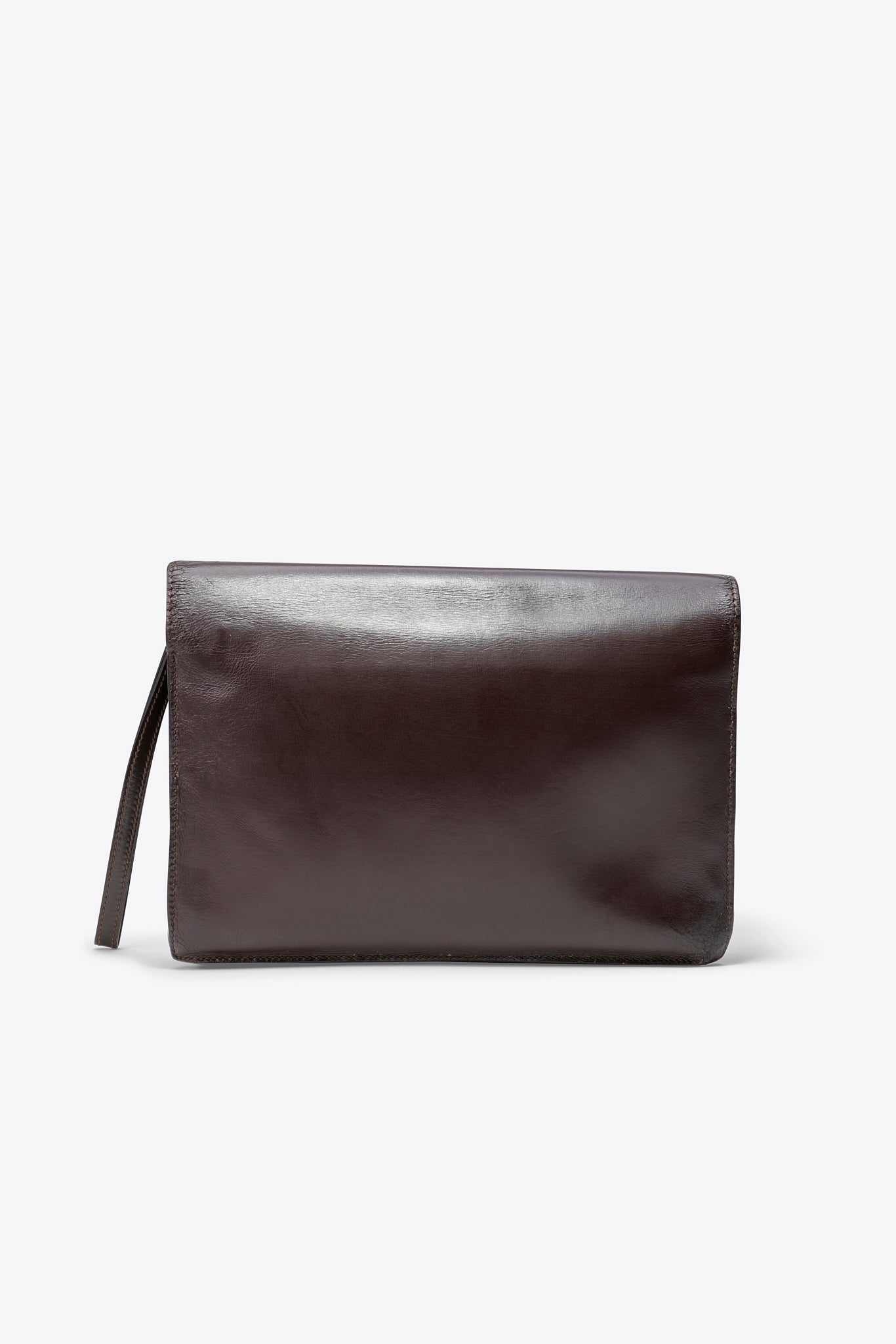 Vintage Hermès Jet Clutch in Dark Brown Box Leather with Gold Hardware