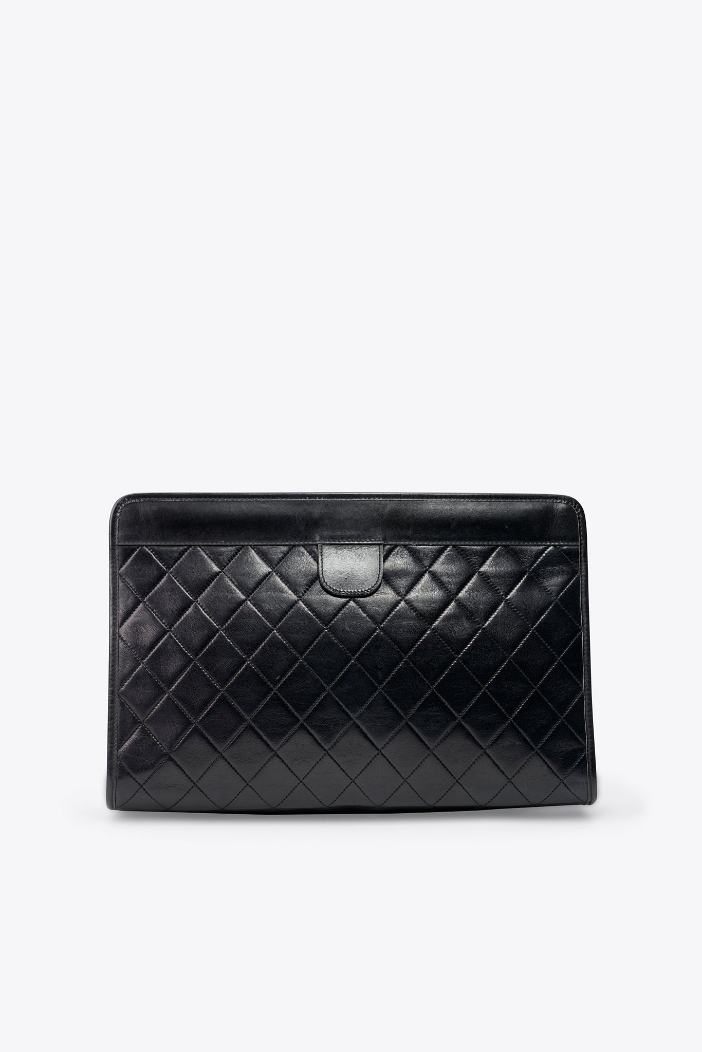 Vintage Chanel Black Leather Clutch Bag With Gold Hardware