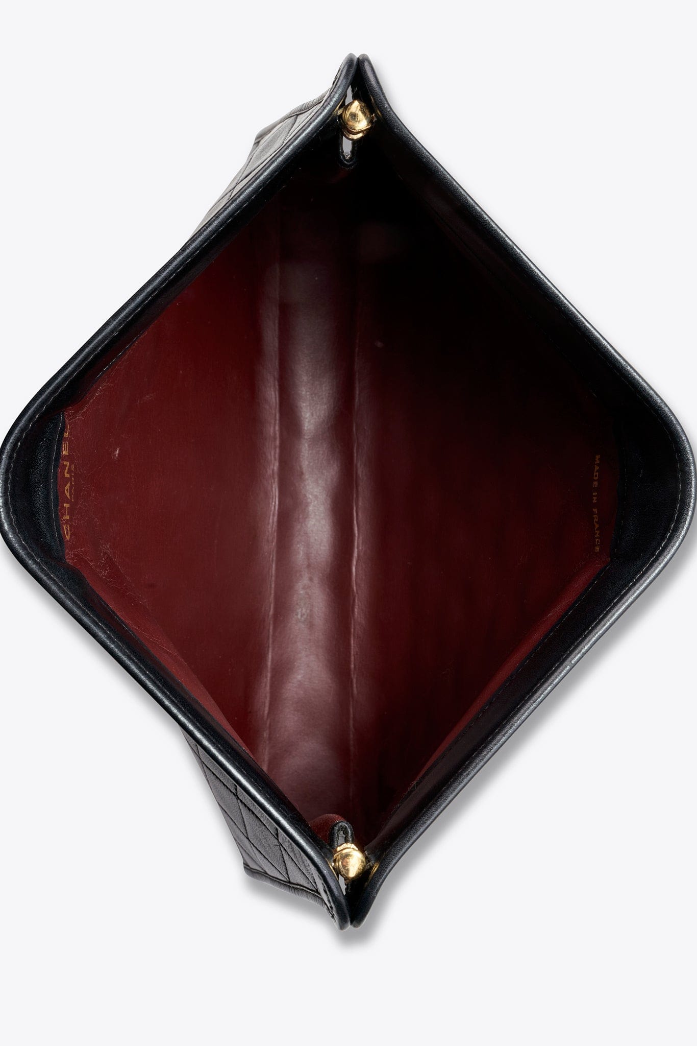 Vintage Chanel Black Leather Clutch Bag With Gold Hardware