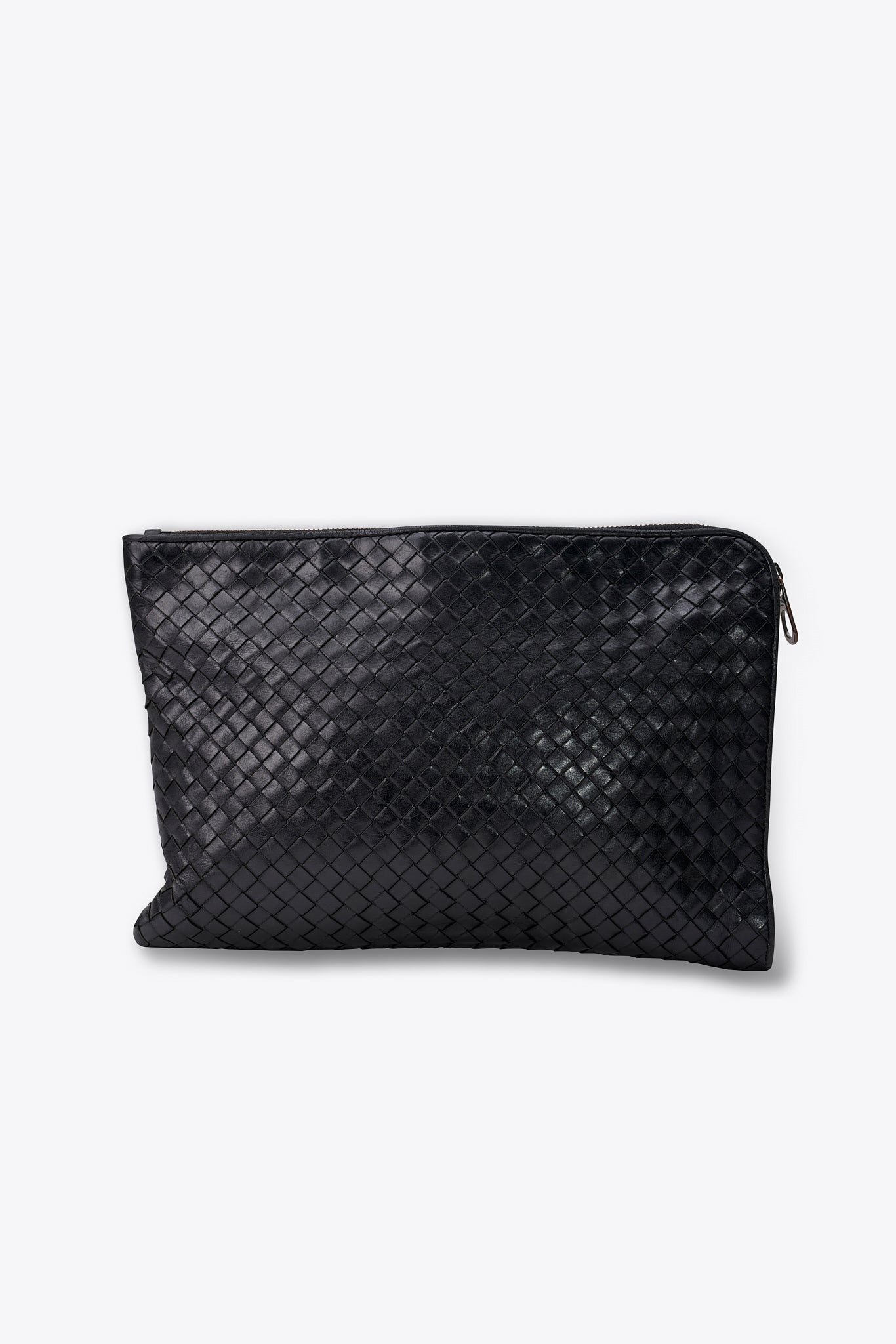 Vintage Bottega Veneta Black Intrecciato Leather Clutch Bag