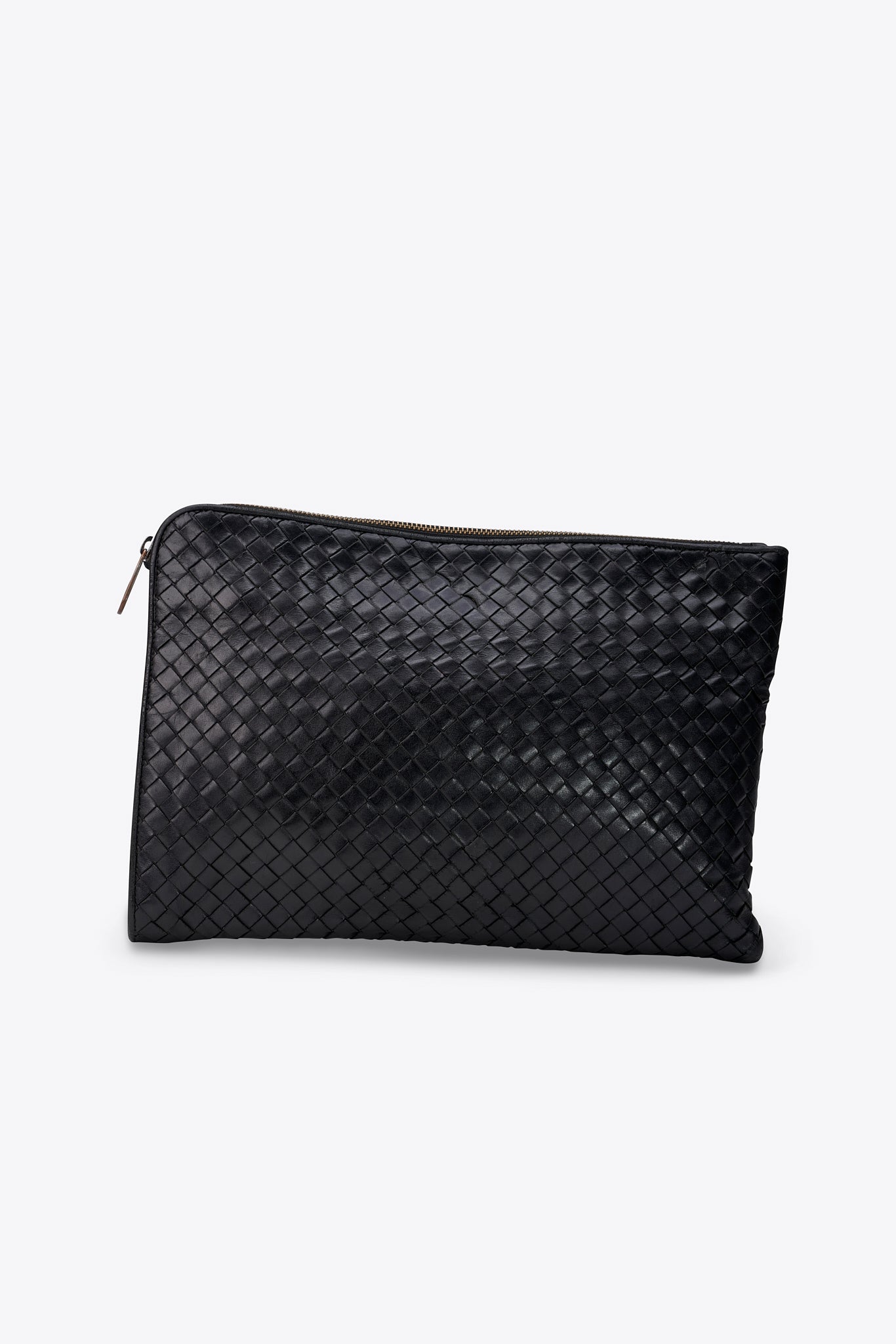 Vintage Bottega Veneta Black Intrecciato Leather Clutch Bag