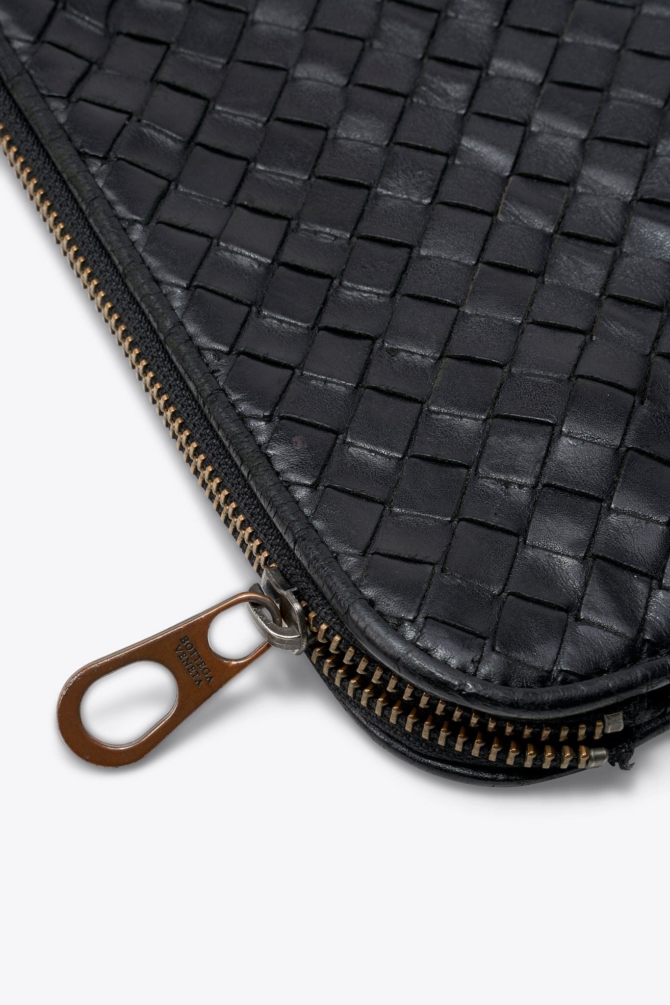 Vintage Bottega Veneta Black Intrecciato Leather Clutch Bag