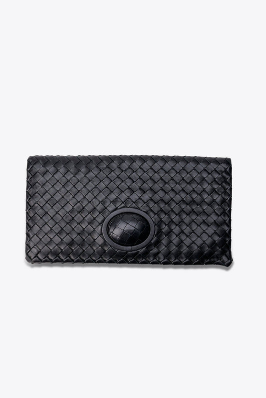 Vintage Bottega Veneta Clutch Bag in Black Intrecciato Leather