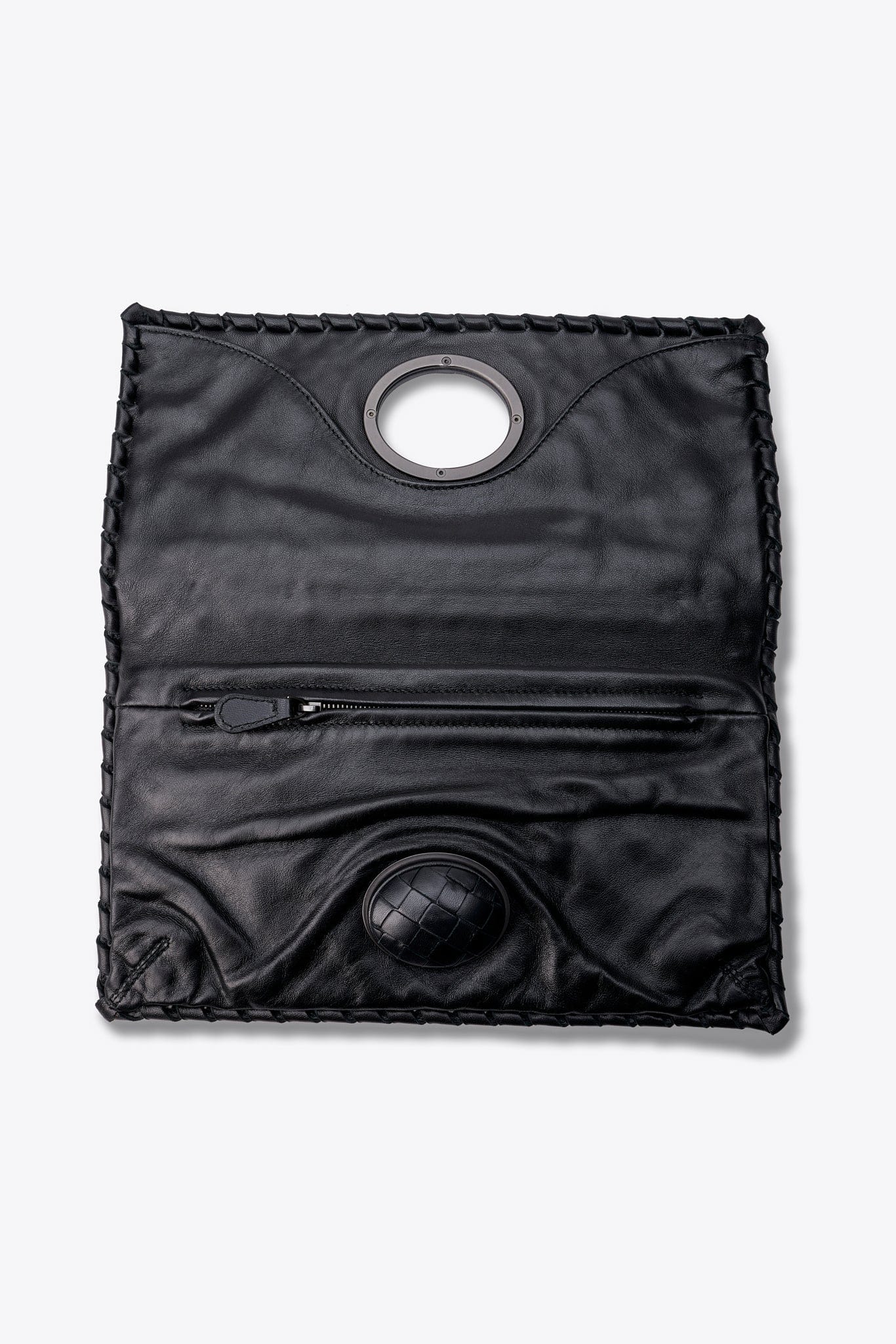 Vintage Bottega Veneta Clutch Bag in Black Intrecciato Leather