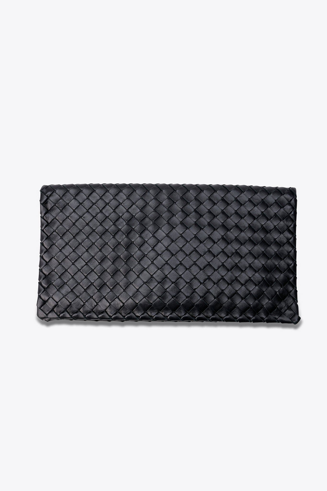 Vintage Bottega Veneta Clutch Bag in Black Intrecciato Leather