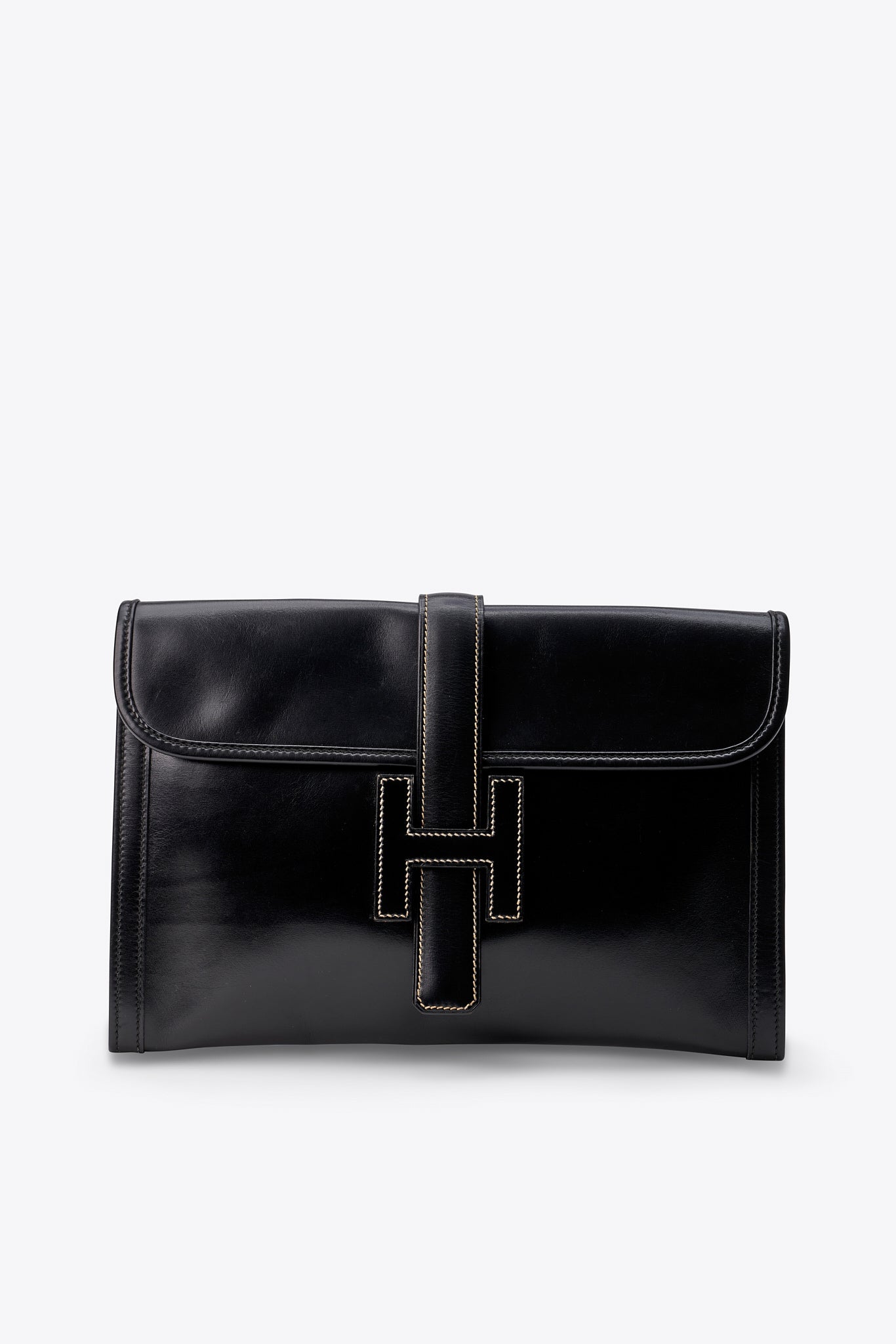 Vintage Hermès Jige Clutch in Black Box Calf