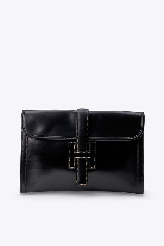 Vintage Hermès Jige Clutch in Black Box Calf