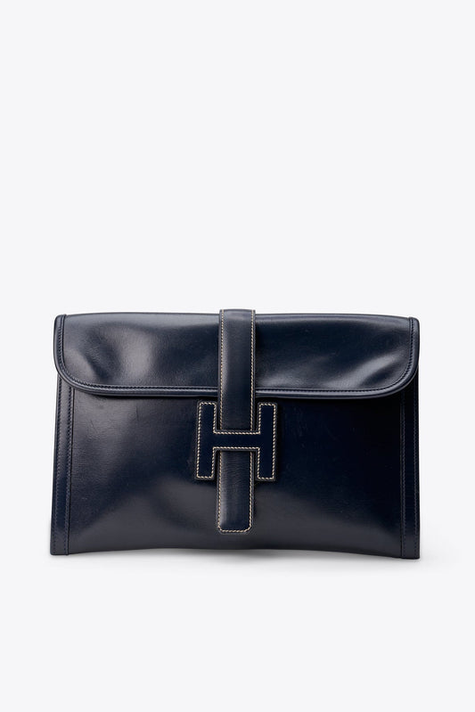 Vintage Hermès Jige Clutch in Navy Box Calf