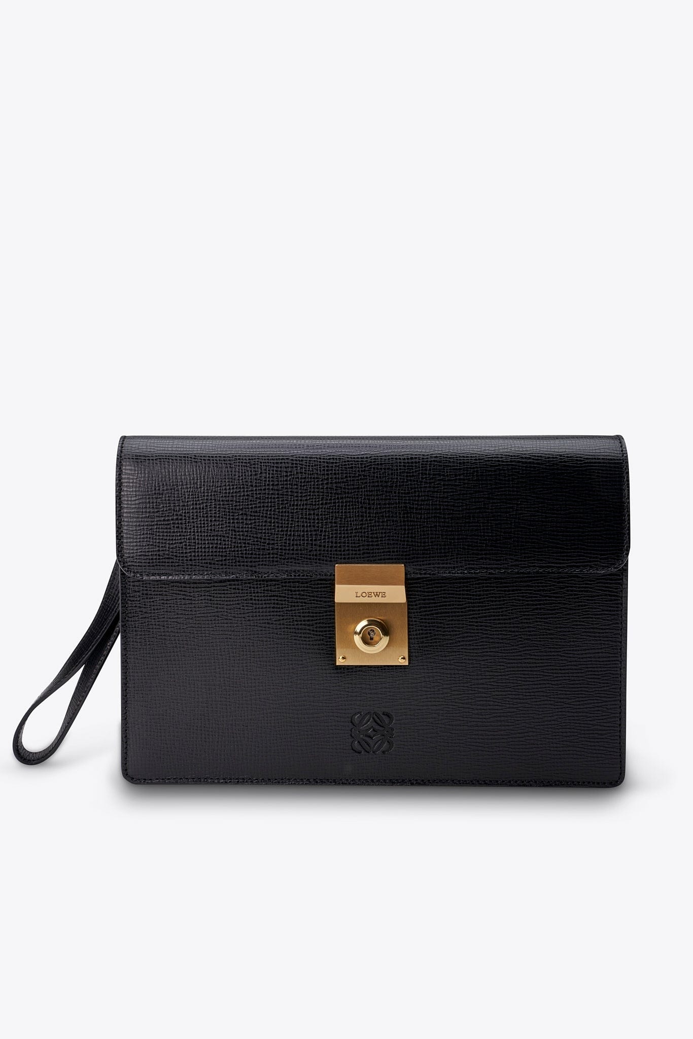 Loewe Vintage Black Leather Clutch Bag With Original Box