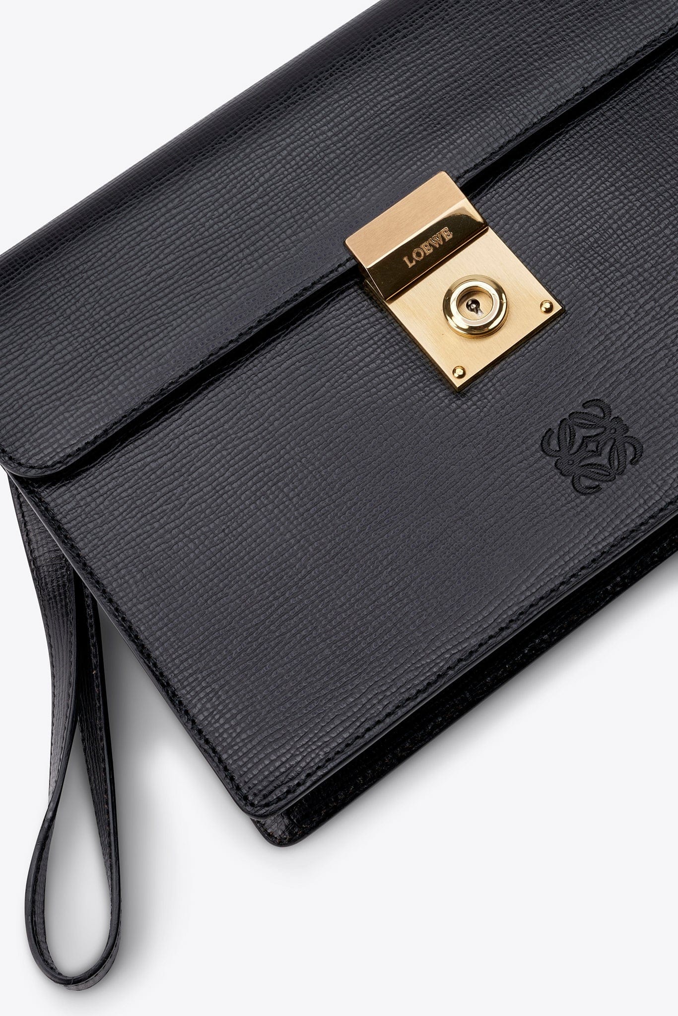 Loewe Vintage Black Leather Clutch Bag With Original Box